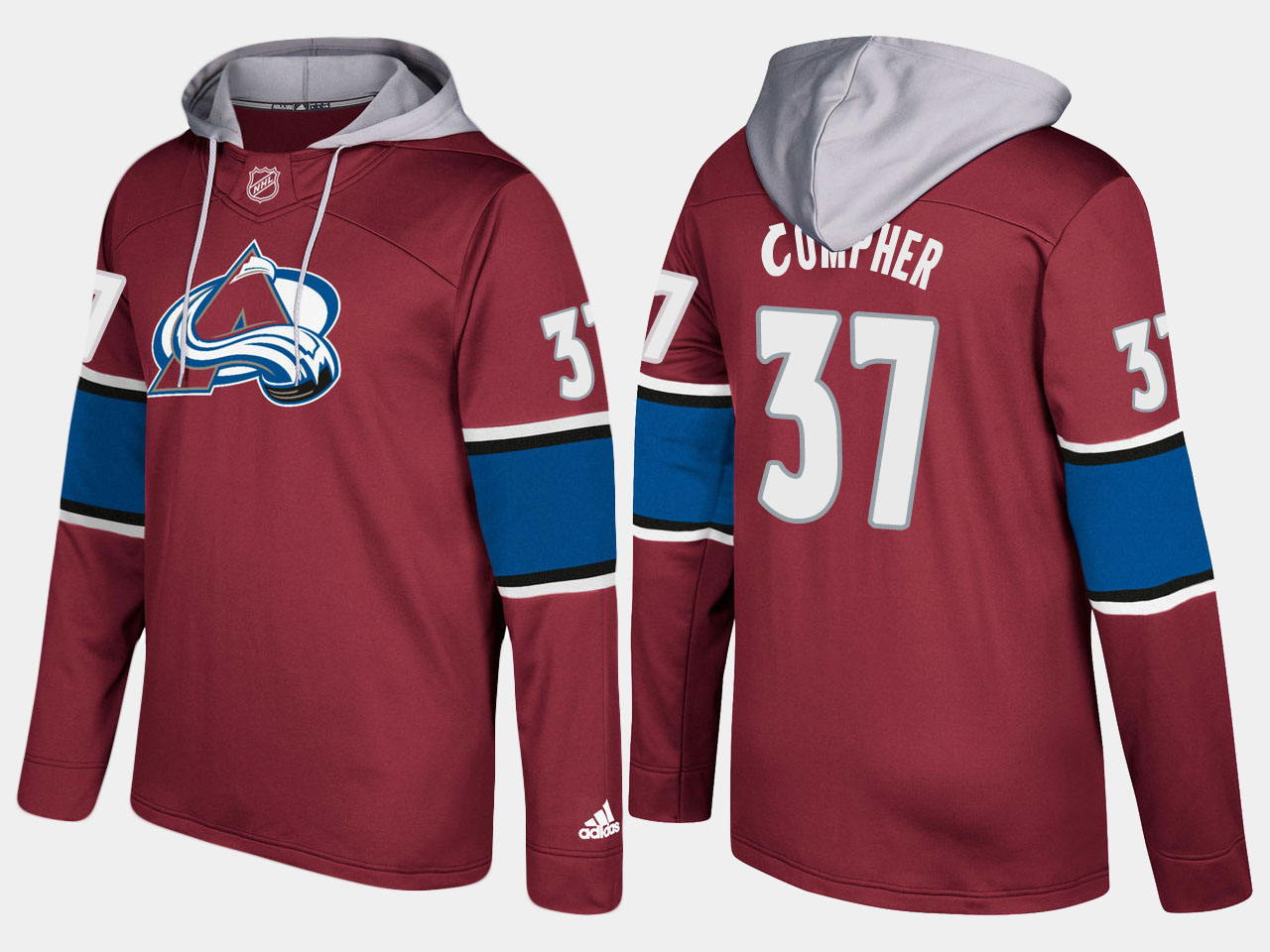 Men NHL Colorado avalanche #37 j.t. compher burgundy hoodie